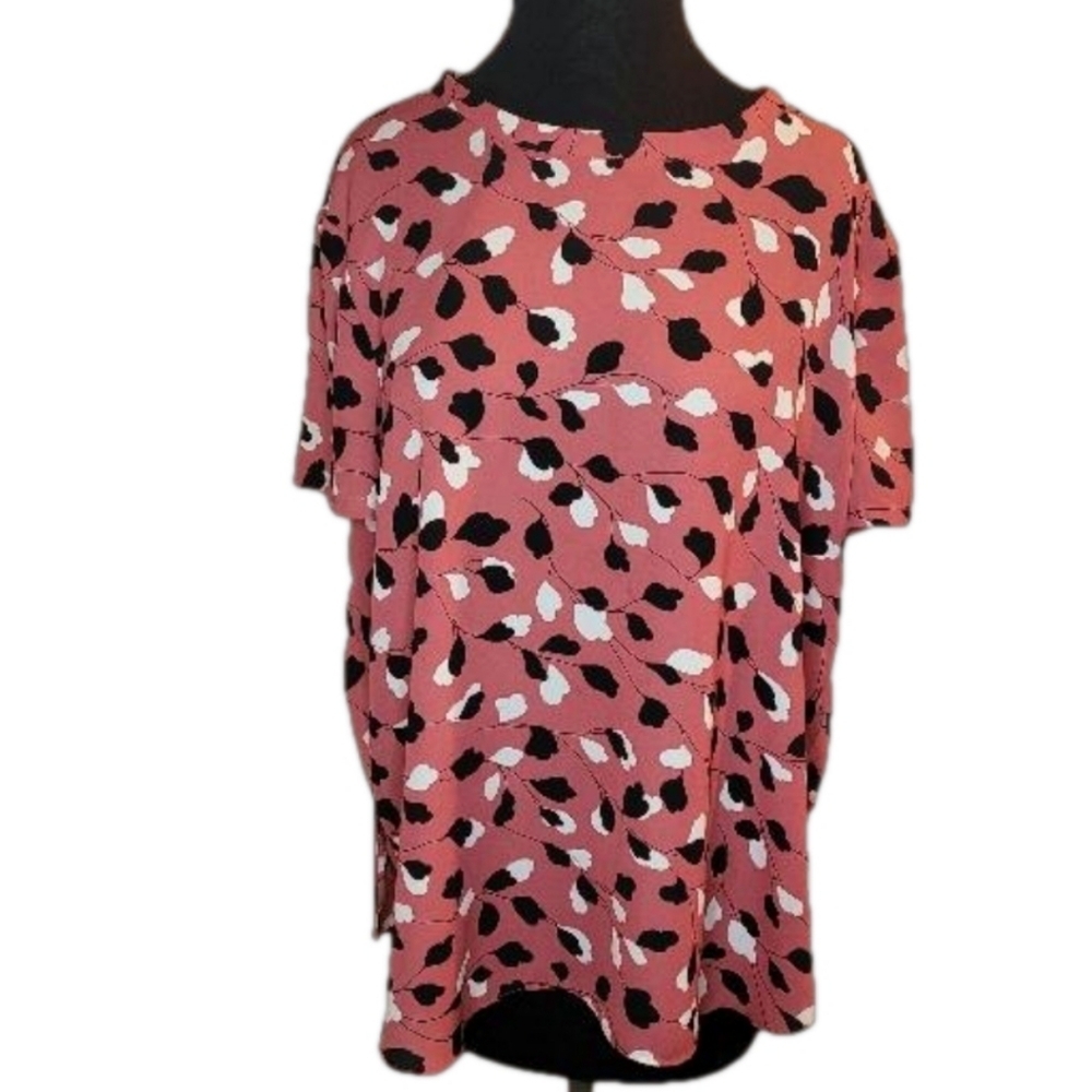 LOFT, Dusty rose, short-sleeve tunic w/floral silhouette print. Sz. XL
